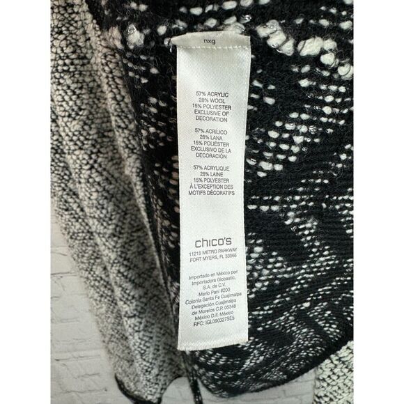 CHICO'S black white wool blend beaded crystal open front knit cardigan blazer M - Picture 7 of 9